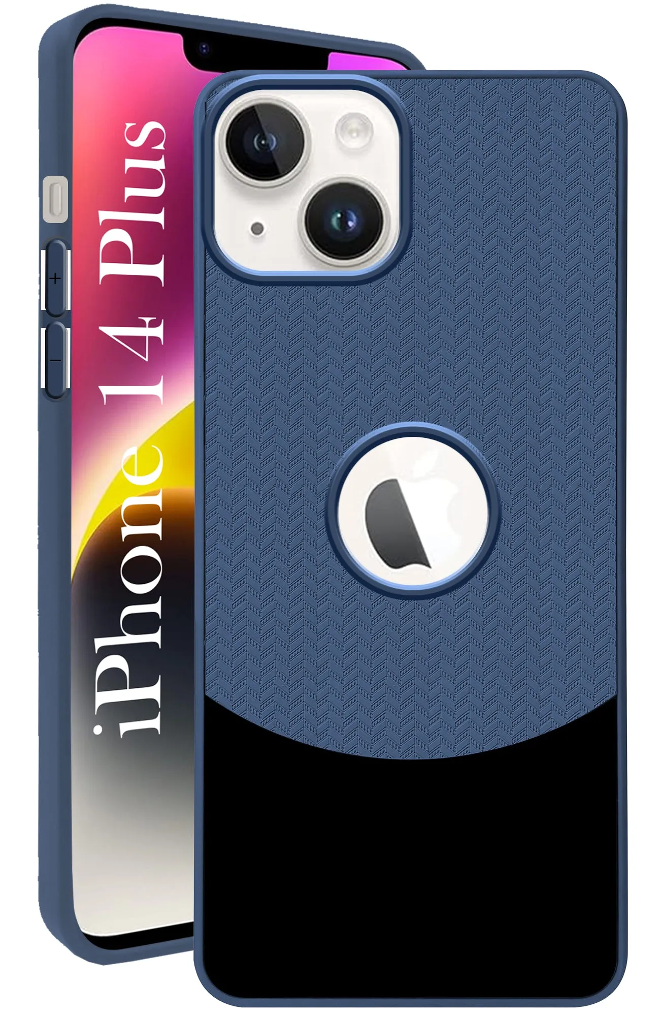 Sleek Guard Gloss Finish Texture For iPhone 14 Plus Back Cover Case (Elegant PU Leather Finish | Premium Minimalist Professional | Camera Protection Bump)