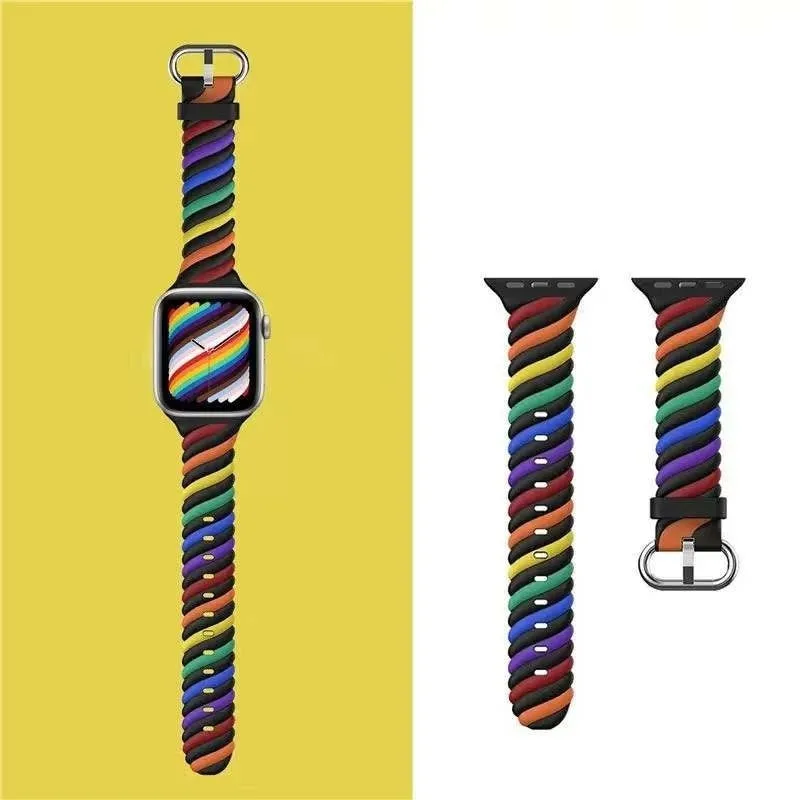 Apple Watch Twisted Silicone Strap (Rainbow) Breathable Material