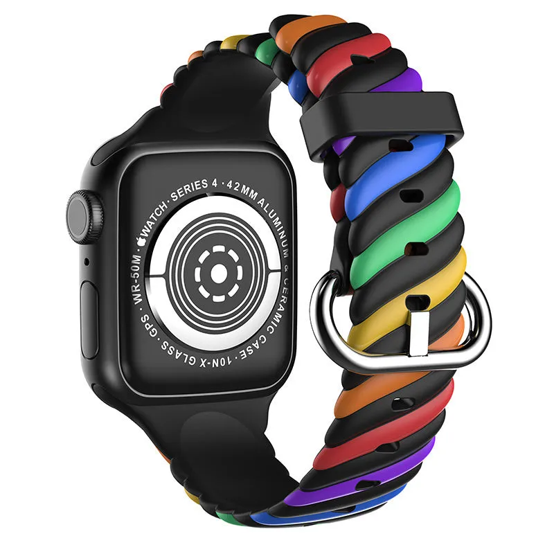Adjustable Fit All Day Durability Apple Watch Twisted Silicone Strap (Rainbow)