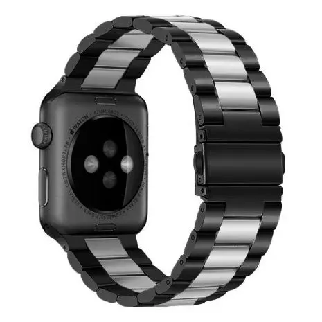 Apple Watch Steel Strap (Black/Silver) Secure Strap Lightweight Build