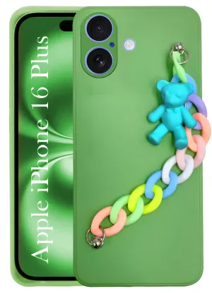 Flexible Comfort Everyday Protection For Apple iPhone 16 Plus Girls Case Cover with Bracelet (Wrist Hanging Chain | Teddy Toy Cartoon)