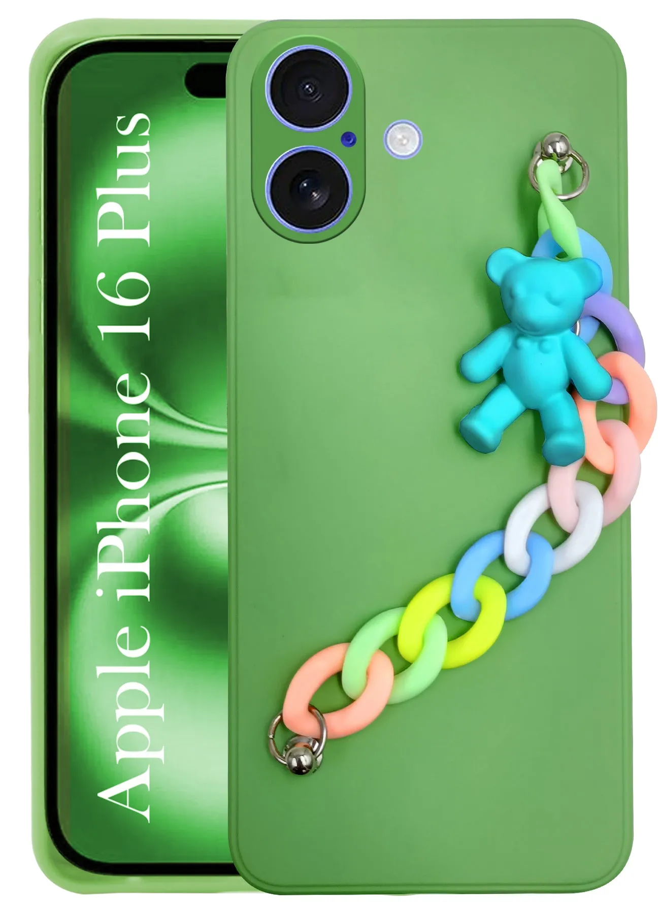 Flexible Comfort Everyday Protection For Apple iPhone 16 Plus Girls Case Cover with Bracelet (Wrist Hanging Chain | Teddy Toy Cartoon)