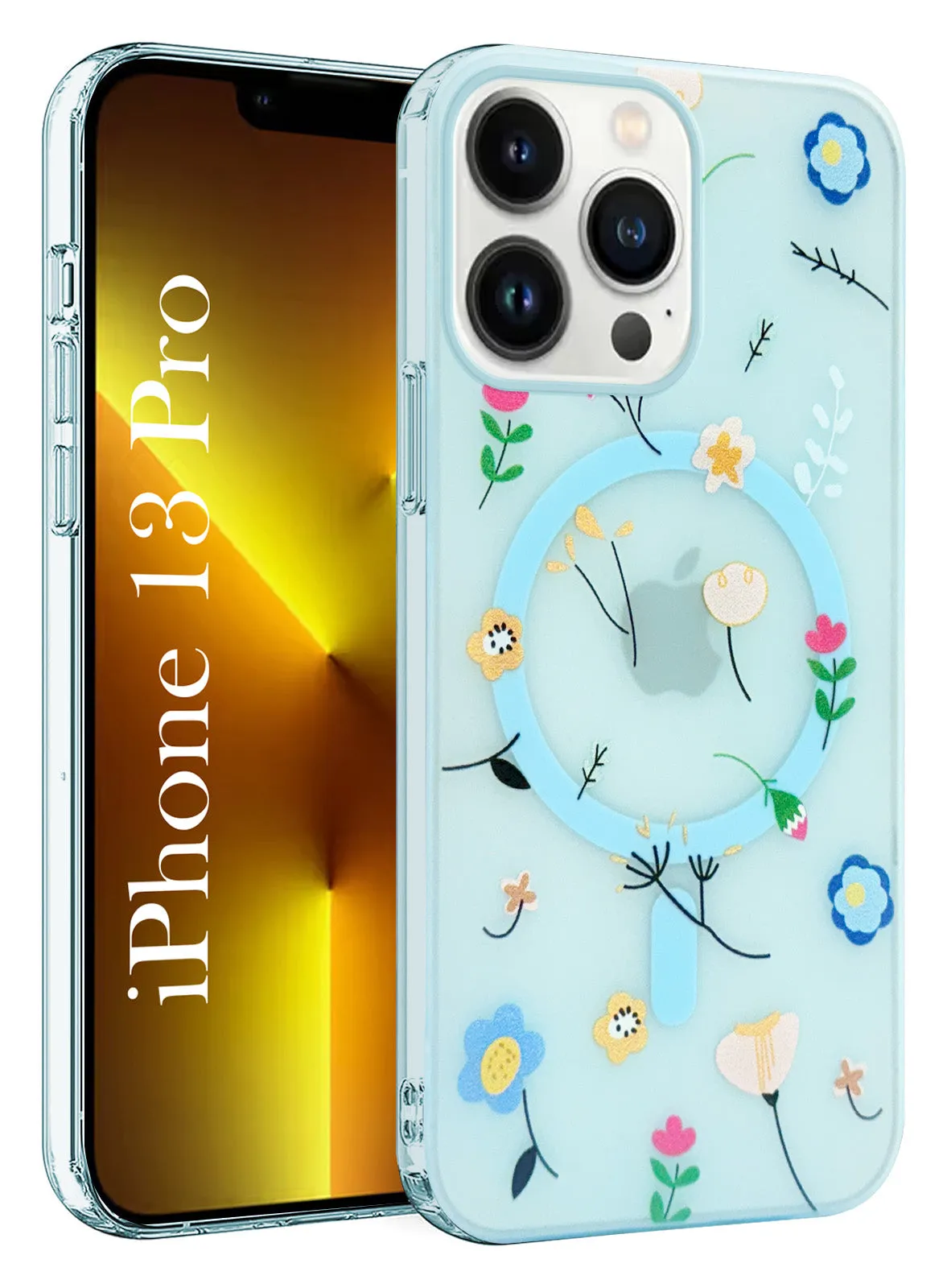 For Apple iPhone 13 Pro Back Cover Case  (Cute Floral Design | Flower Print for Girls | MagSafe Compatible Wireless Charging) Modern Texture Build Compact Feel