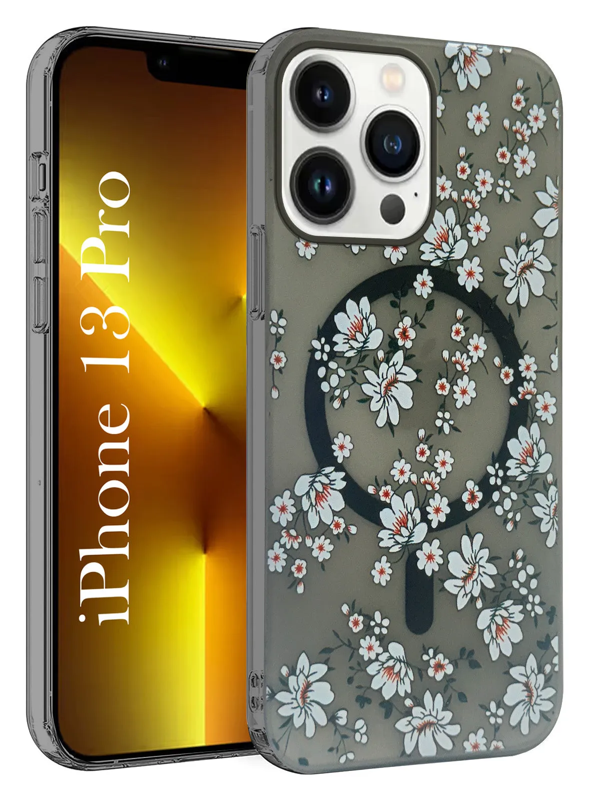 For Apple iPhone 13 Pro Back Cover Case  (Cute Floral Design | Flower Print for Girls | MagSafe Compatible Wireless Charging) Minimal Feature