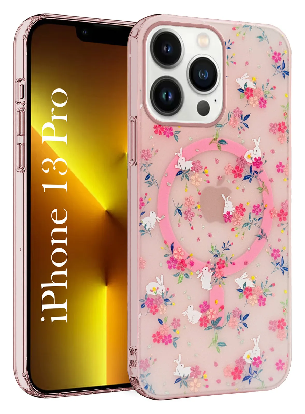 Comfort Shield For Apple iPhone 13 Pro Back Cover Case  (Cute Floral Design | Flower Print for Girls | MagSafe Compatible Wireless Charging)