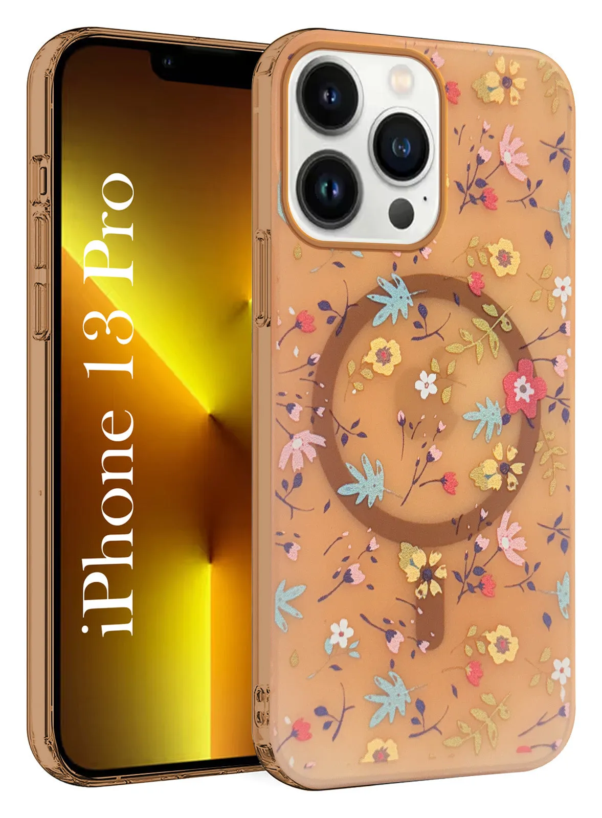 For Apple iPhone 13 Pro Back Cover Case  (Cute Floral Design | Flower Print for Girls | MagSafe Compatible Wireless Charging) Modern Finish Gloss Surface Layer