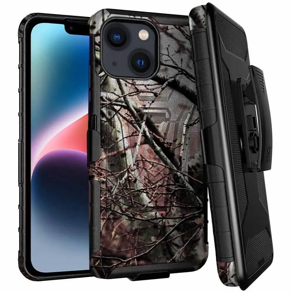 Durable Texture Layer hybrid design Apple iPhone 14 Plus Dual-Layer Holster Case with Kickstand