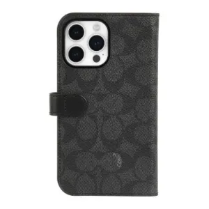 iPhone 15 Pro Coach Folio Signature C Case - Charcoal Soft Surface Strong Frame