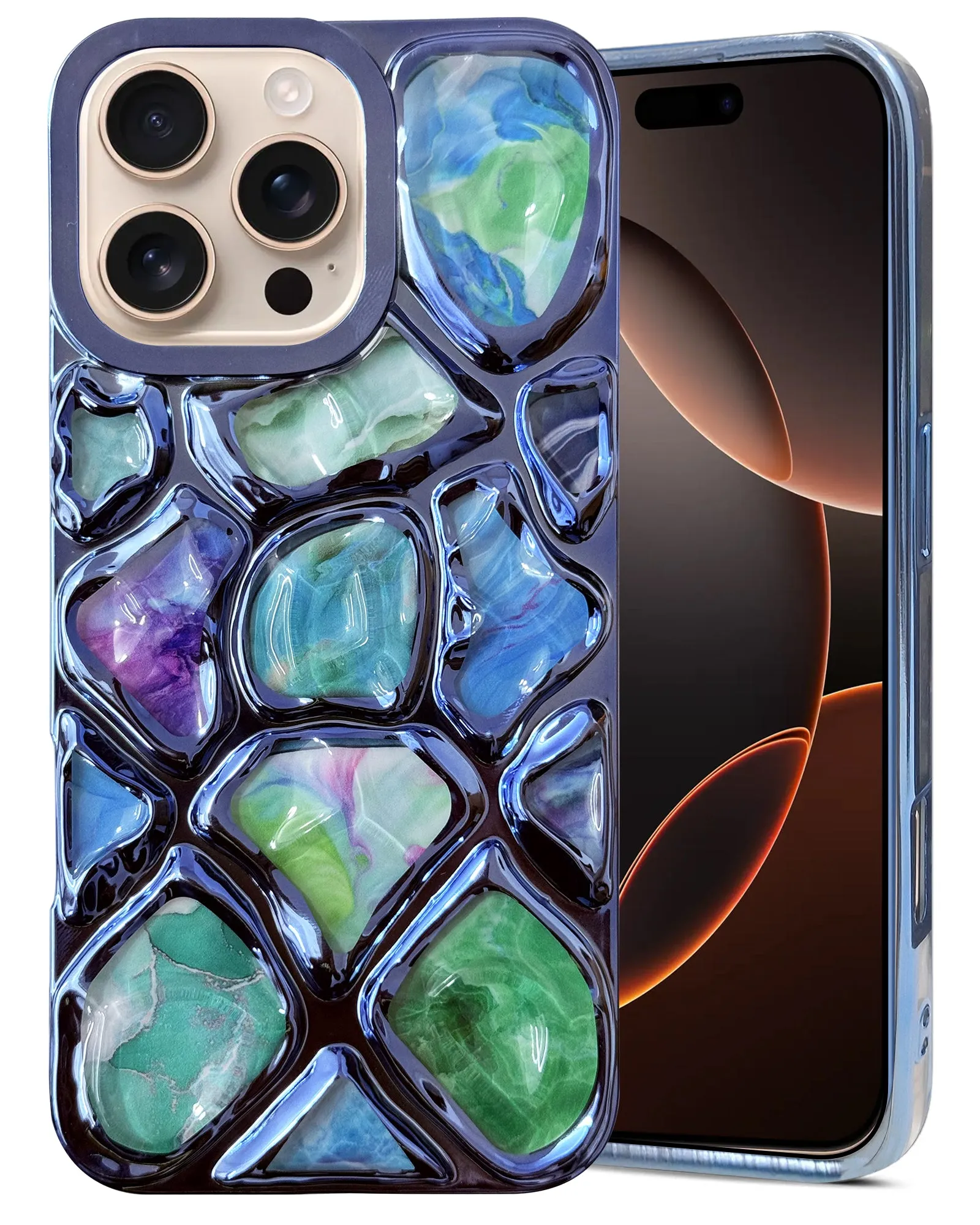 For Apple iPhone 16 Pro Max Back Cover Case ( Dual Design Glitter Sparkle and Detachable Diamond Print Case | Soft and Flexible) Wireless Compatible Customizable Option