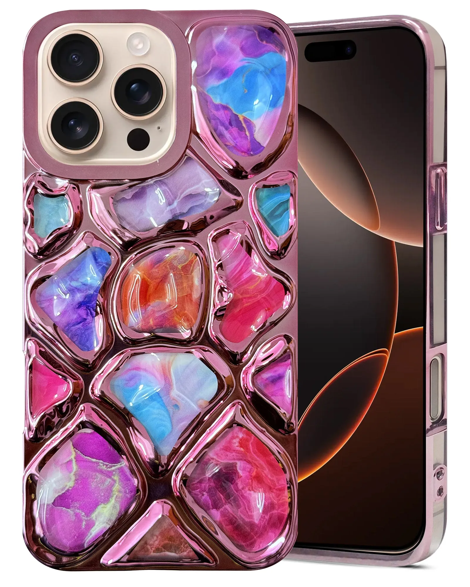 Compact Texture For Apple iPhone 16 Pro Max Back Cover Case ( Dual Design Glitter Sparkle and Detachable Diamond Print Case | Soft and Flexible)