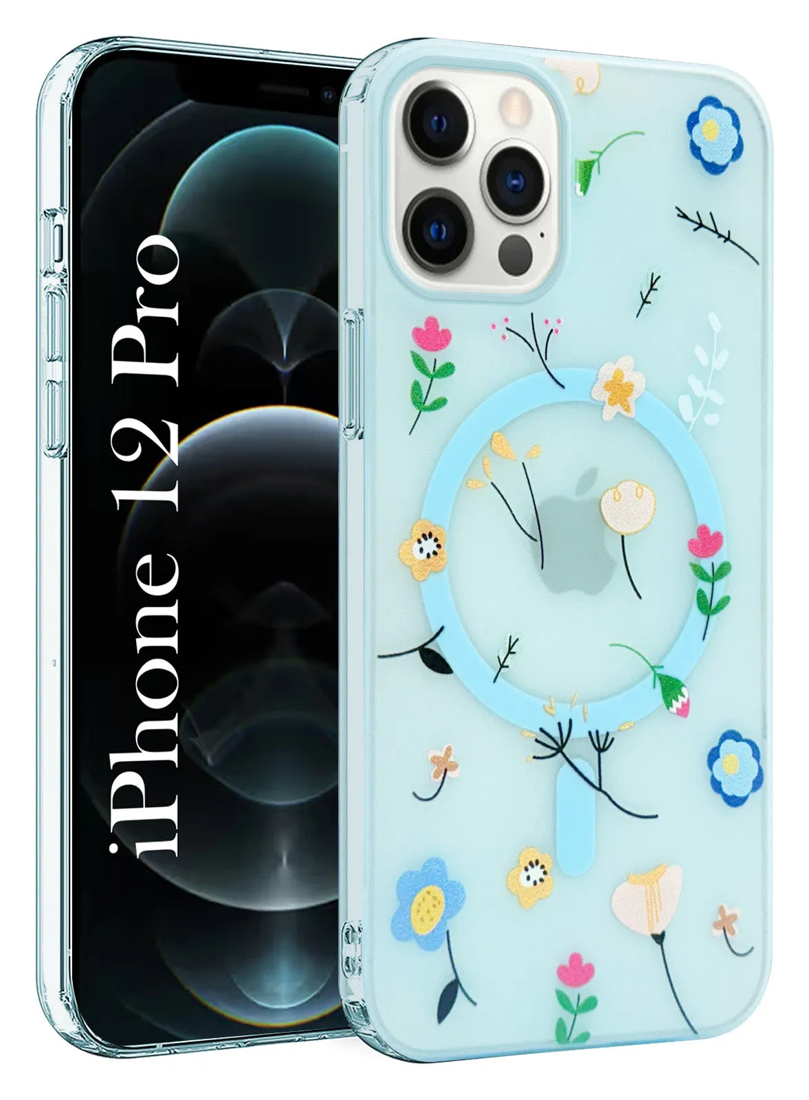 For Apple iPhone 12 Pro  Back Cover Case  (Cute Floral Design | Flower Print for Girls | MagSafe Compatible Wireless Charging) easy installation Unisex Design