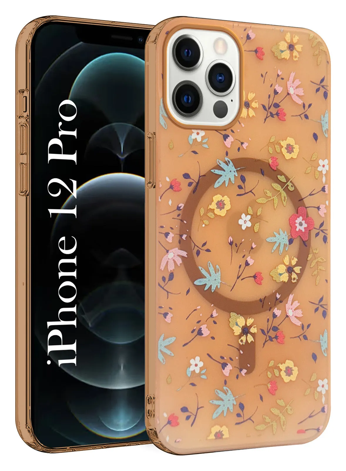 For Apple iPhone 12 Pro  Back Cover Case  (Cute Floral Design | Flower Print for Girls | MagSafe Compatible Wireless Charging) Cushioned Edge Durable Build Quality