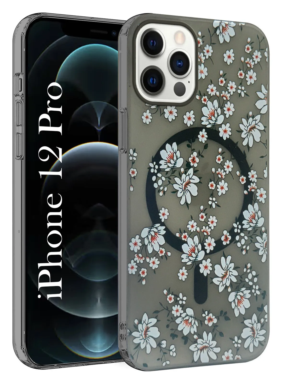 For Apple iPhone 12 Pro  Back Cover Case  (Cute Floral Design | Flower Print for Girls | MagSafe Compatible Wireless Charging) Soft Protection Edge