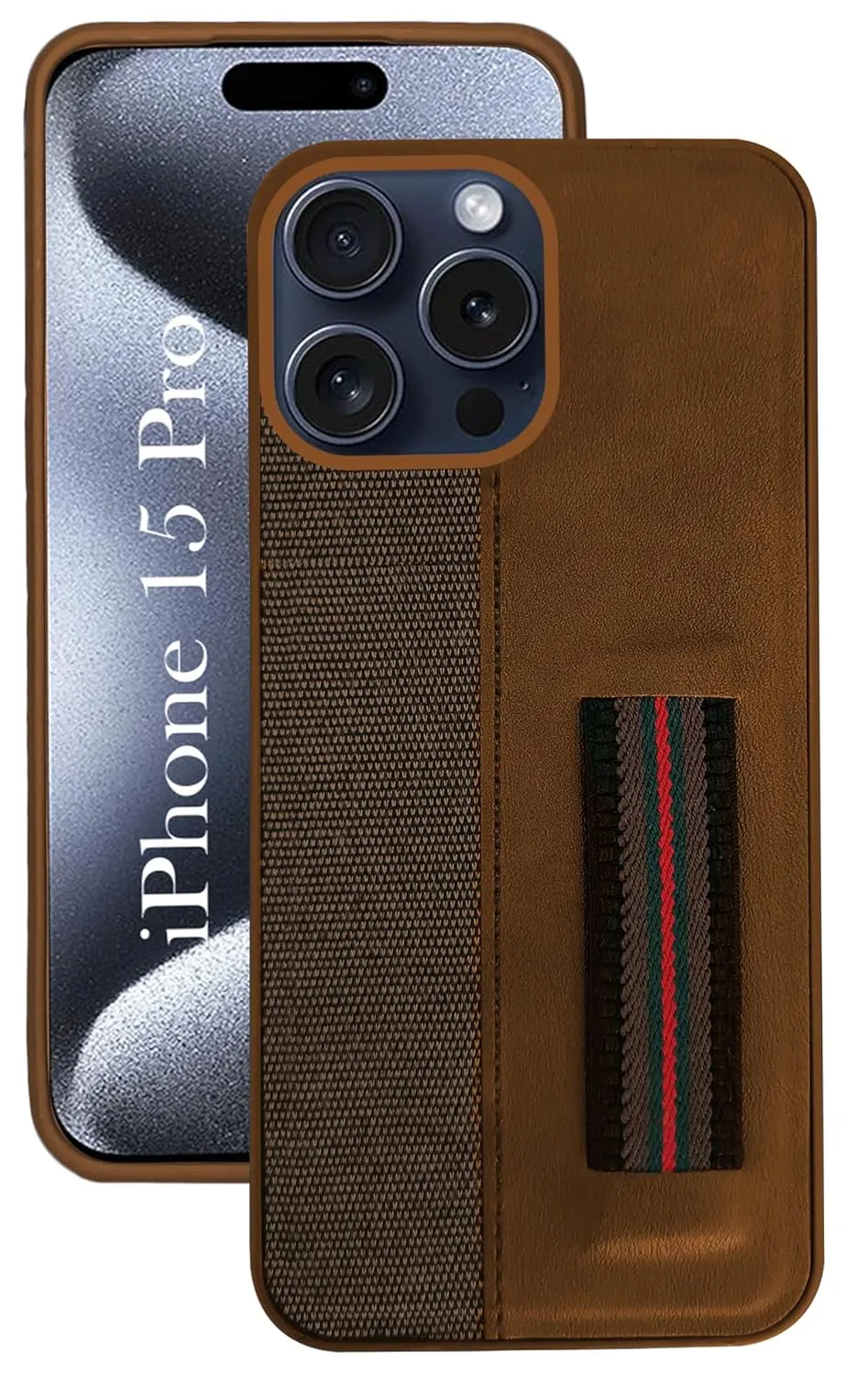 For iPhone 15 Pro Back Cover Case (Professional PU Leather | Strip Chain Holder Socket) Daily Essential Gradient Design
