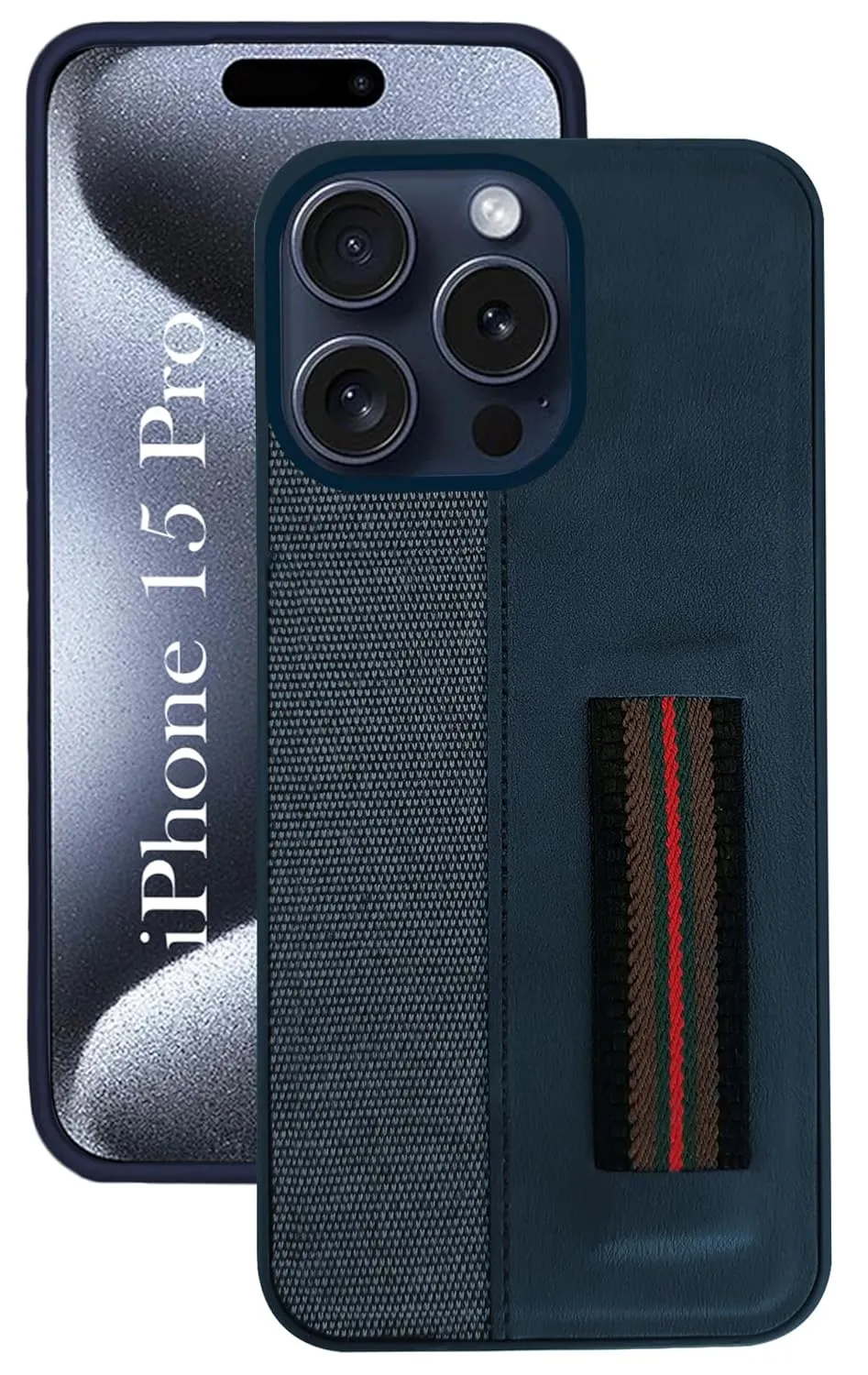 For iPhone 15 Pro Back Cover Case (Professional PU Leather | Strip Chain Holder Socket) Printed Graphic Everyday Fit