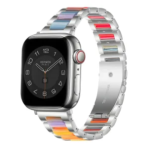 Comfortable Sport Wear Sporty Band Apple Watch Steel Resin Strap (Silver/Rainbow)