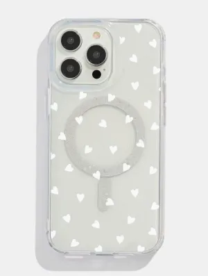 White Ditsy Hearts Glitter MagSafe iPhone Case Protective Build Texture Minimal Pattern Texture