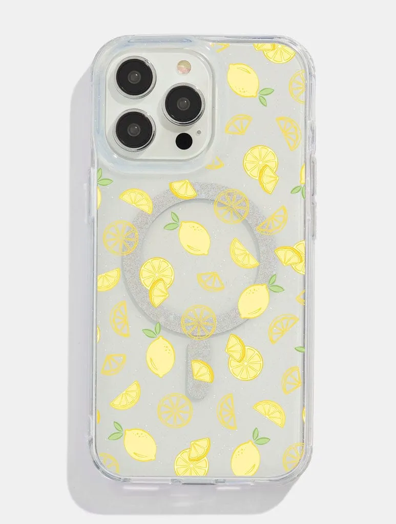 Ditsy Lemons Glitter MagSafe iPhone Case metal frame