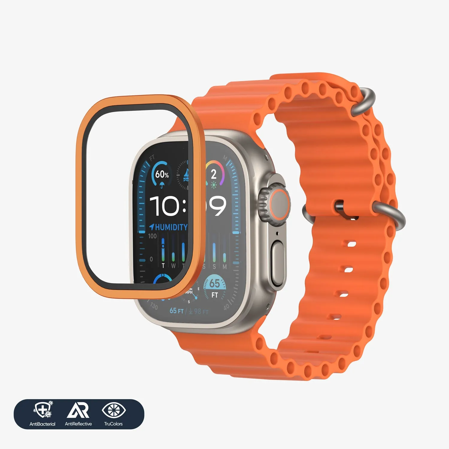NanoArmour for Apple Watch Ultra 3 / Ultra 2 / Ultra 1 with ClearVue Anti-Reflective Tempered Glass Screen Protector: Aluminum Frame, Antimicrobial Scratch Guard Coating Smooth Feel
