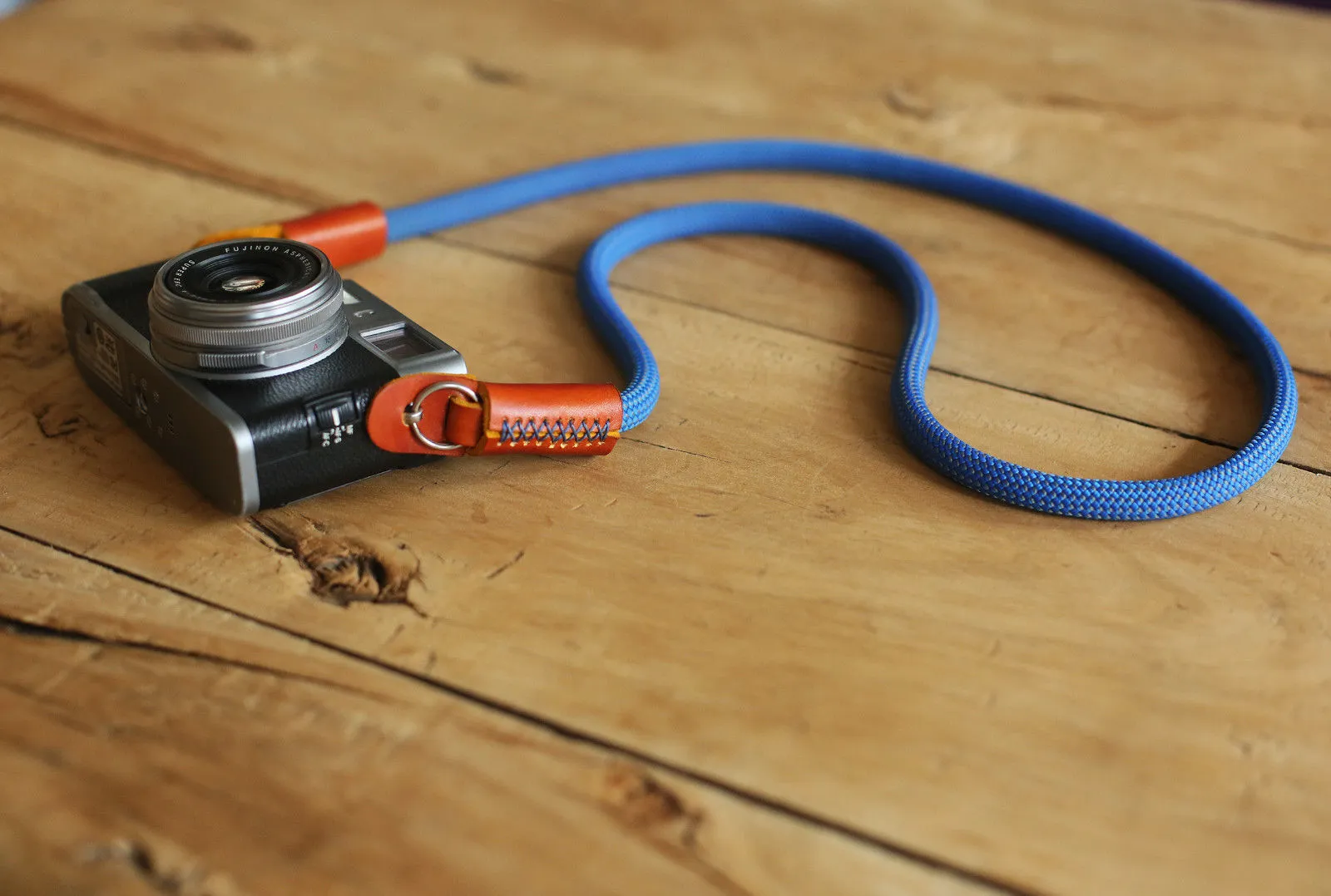 Camera Strap Handmade gray blue Climbing Rope yellow brown leather &Windmup.com Gym Lanyard