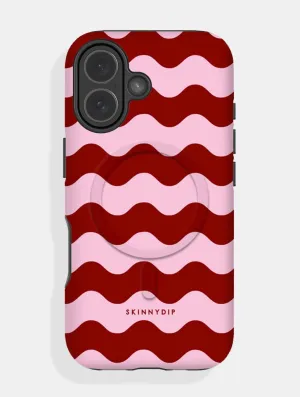 Pink and Burgundy Wavey Lines MagSafe Ultra Protective iPhone Case Trendy Pattern Refined Finish
