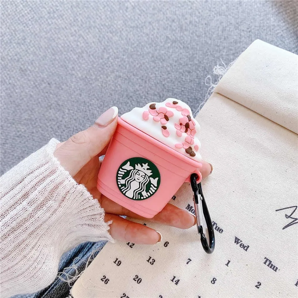 PINK COFFEE STAR-BUCKS TOUGH SILICONE AIRPODS CASE COVER FOR 1/2, 3 AND AIRPODS PRO shock absorbing pocket protector