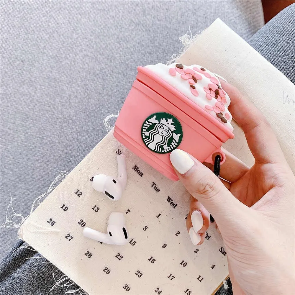 premium airpods guard soft matte gradient airpods shell PINK COFFEE STAR-BUCKS TOUGH SILICONE AIRPODS CASE COVER FOR 1/2, 3 AND AIRPODS PRO