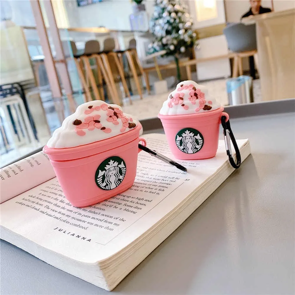 PINK COFFEE STAR-BUCKS TOUGH SILICONE AIRPODS CASE COVER FOR 1/2, 3 AND AIRPODS PRO Creative Silicone Sleeve