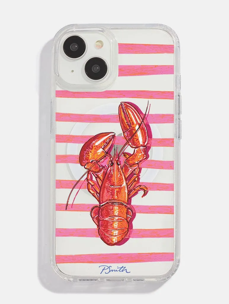 Stylish Layer Texture Pippa Smith Studio x Skinnydip Lobster On Pink Stripes MagSafe iPhone Case