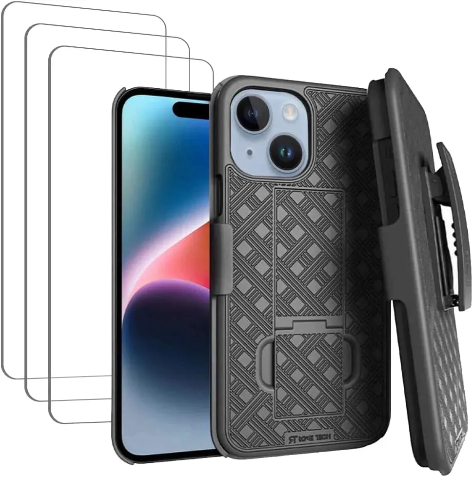 Comfort Shield Texture Flexible Protection Apple iPhone 15 Plus Belt Clip Holster Phone Case