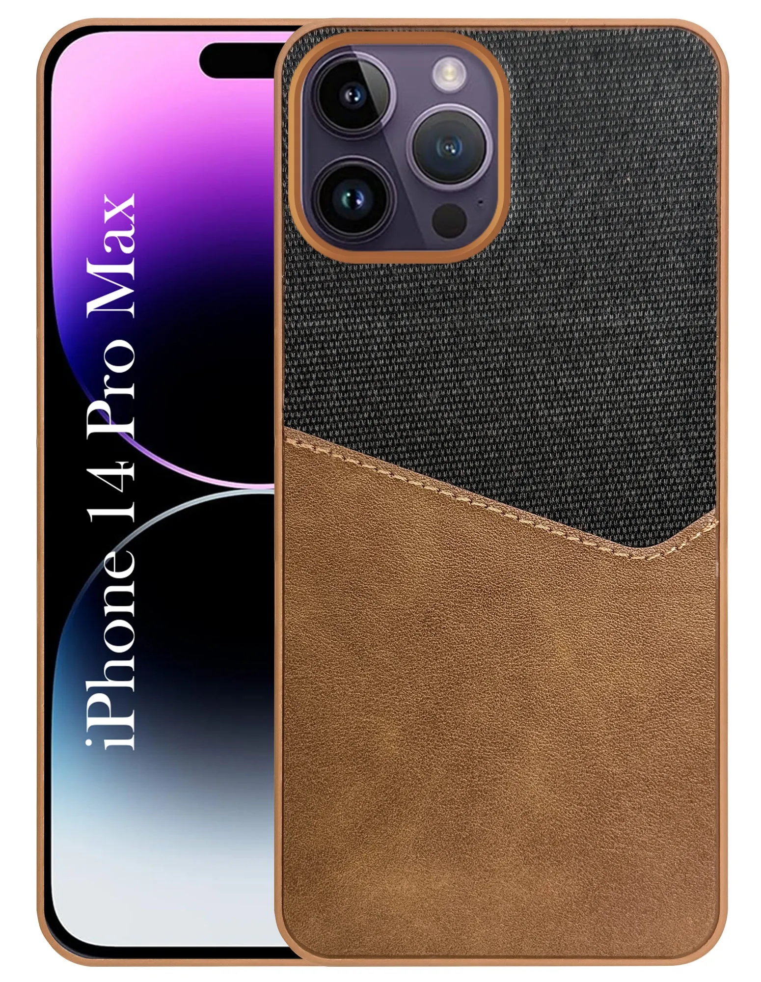 For Apple iPhone 14 Pro Max Back Cover Case (Dual PU Leather Stitch | Professional Minimalist | Soft and Flexible) Printed Artwork Gloss Surface Layer