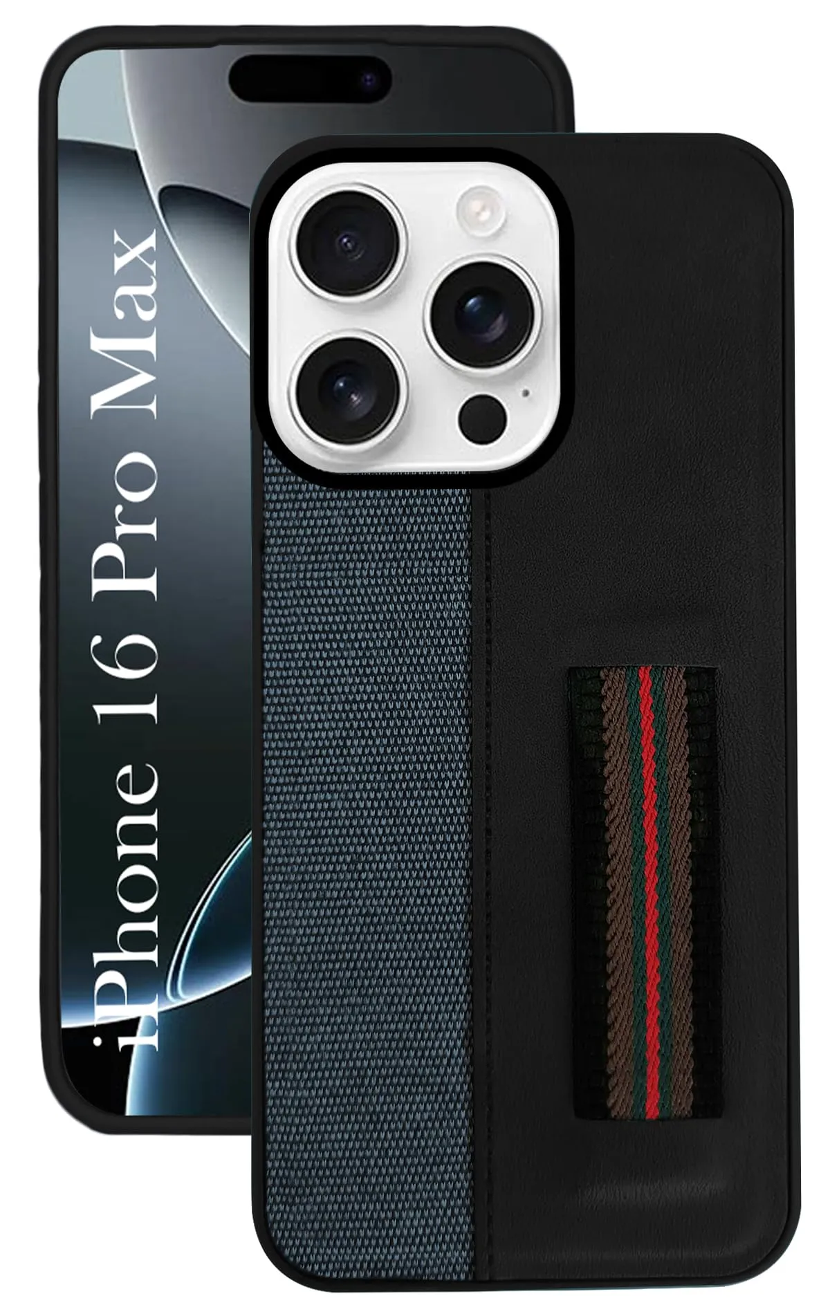 Flexible Grip Form Sleek Form For Apple iPhone 16 Pro Max ( Professional PU Leather | Strip Chain Holder Socket)