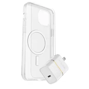 Slim Texture Everyday Accessory Protection Power Kit (Symmetry Clear Magsafe Glass  Wall Charger 30W White) for iPhone 15 Plus
