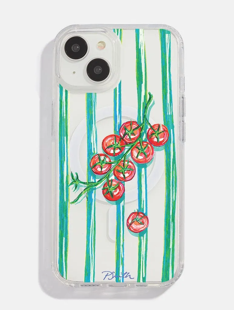 Pippa Smith Studio x Skinnydip Tomatoes On Green Stripes MagSafe iPhone Case Flexible Detail