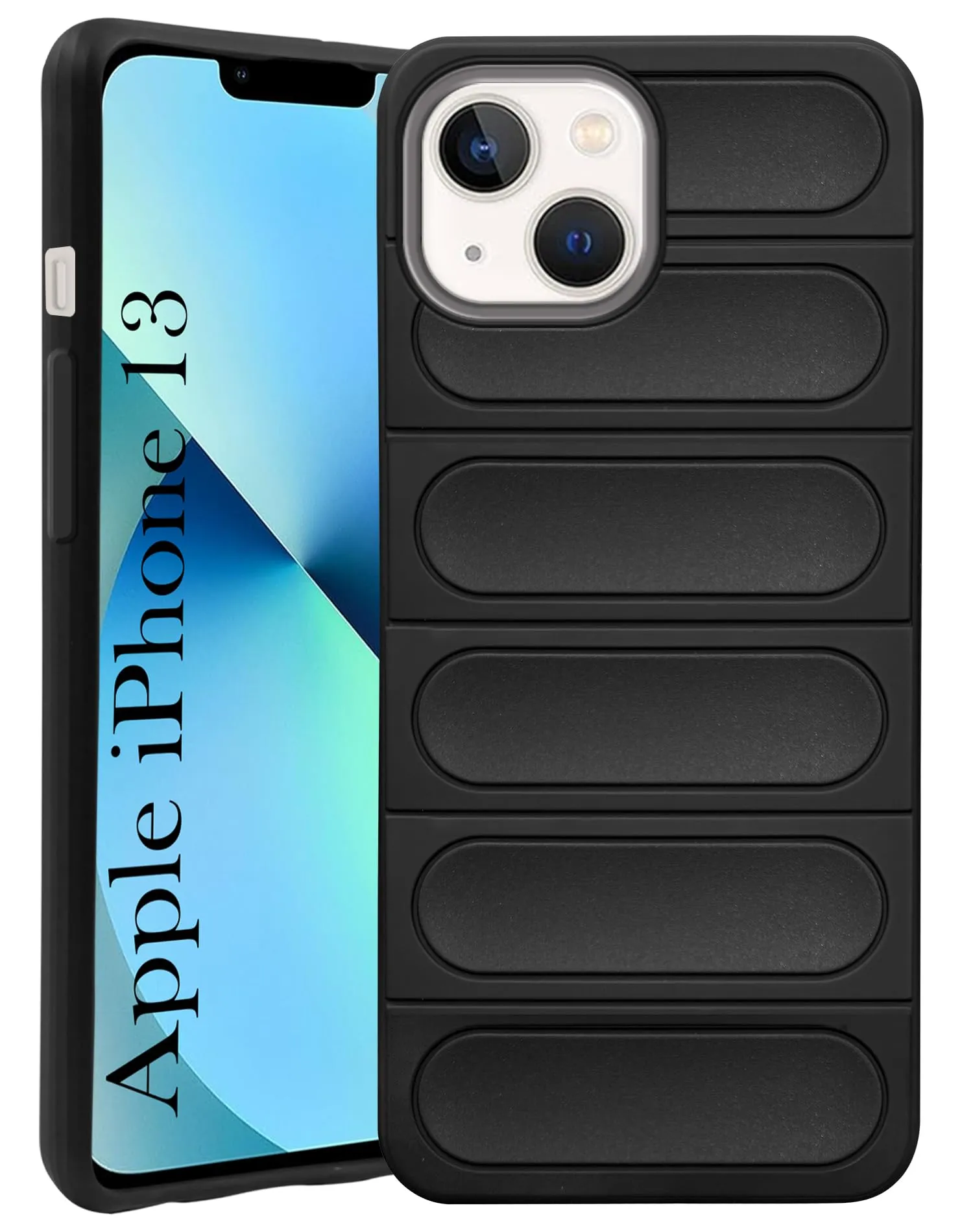 Smooth Detail For Apple iPhone 13 Back Cover Case (Matte Liquid Silicone | Professional Micro-Fiber Cloth Inside | Camera Protection Ring | Wave Black)