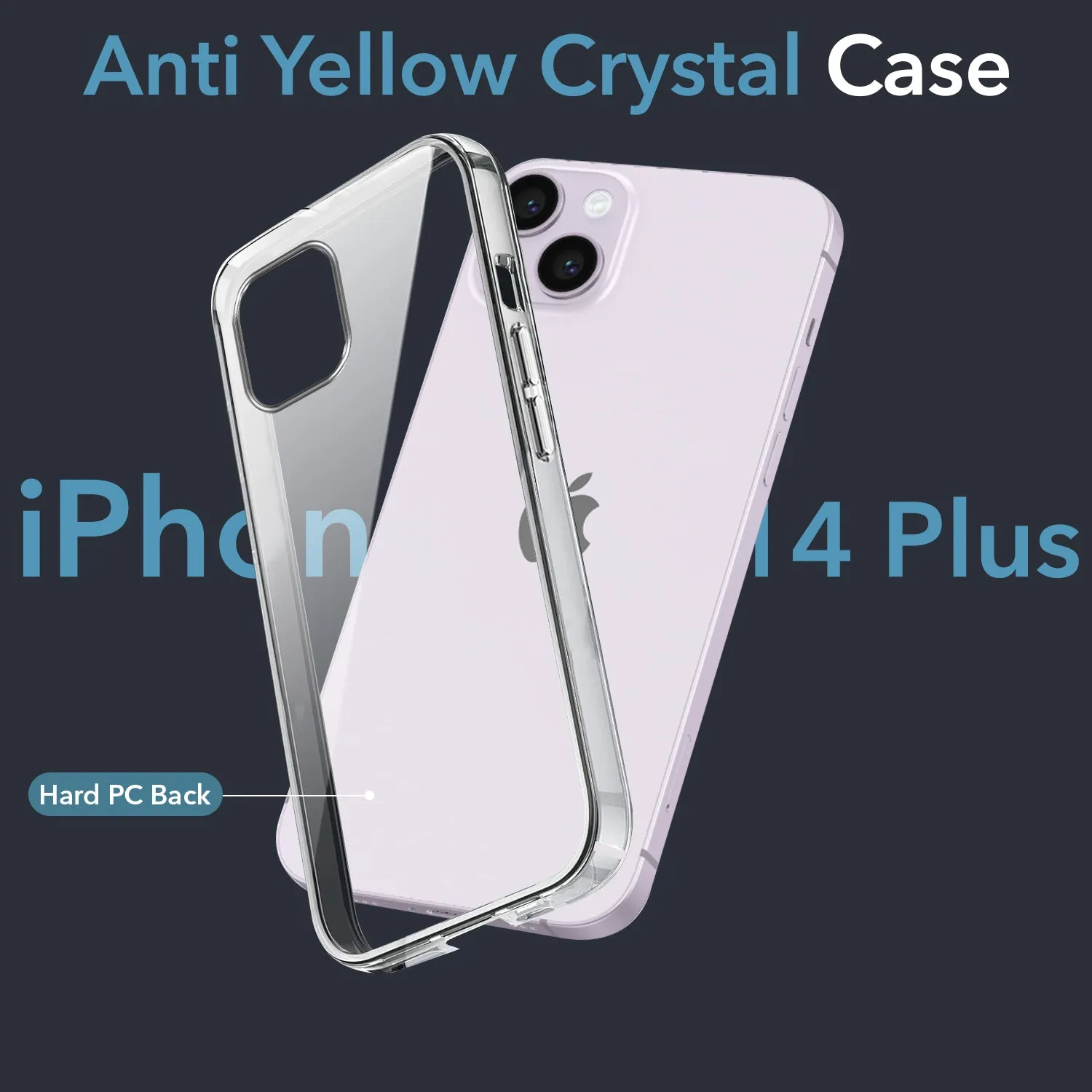 For Apple iPhone 14 Plus Back Cover Case (Hard Anti Yellow Clear Case | Drop & Camera Protection | Shockproof Polycarbonate) Soft Finish Layer Smooth Pattern Design