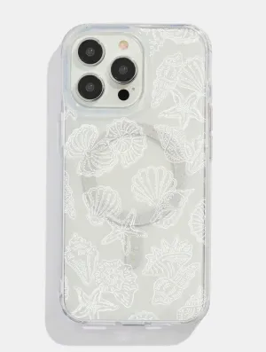 White Sea Shells Glitter MagSafe iPhone Case Matte Texture Design Soft Look Texture