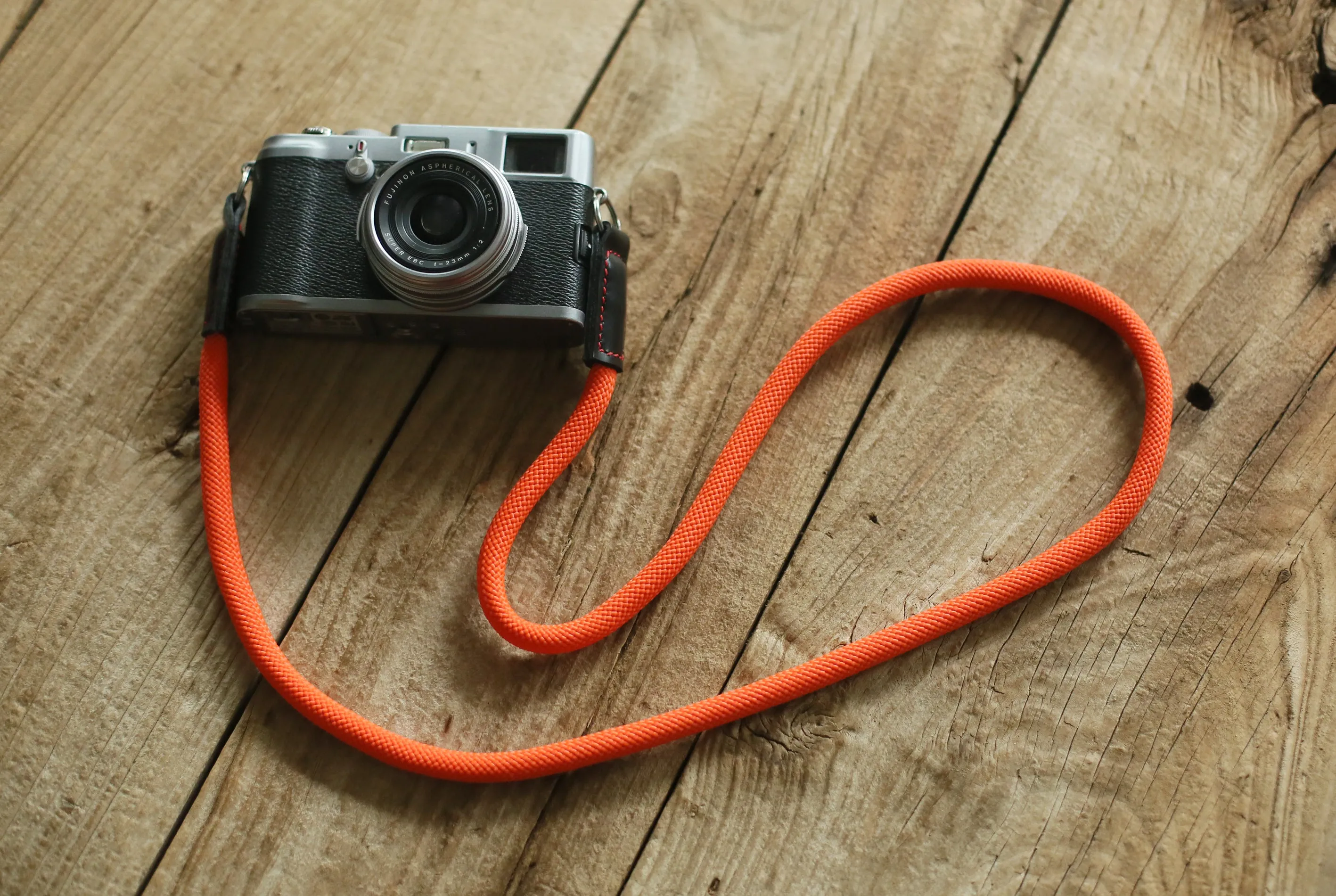 Camera strap handmade pure orange climbing rope black leather | windmup.com Abstract Design