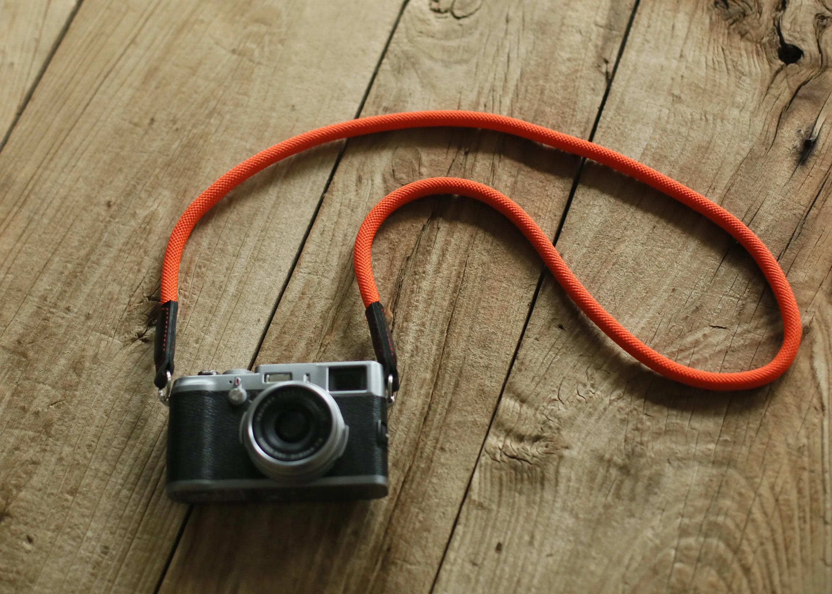 Flexible Gear Camera strap handmade pure orange climbing rope black leather | windmup.com
