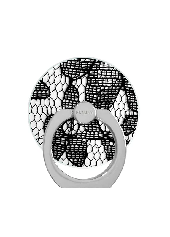 Black Lace Adhesive Phone Ring Stand Durable Desk Spin