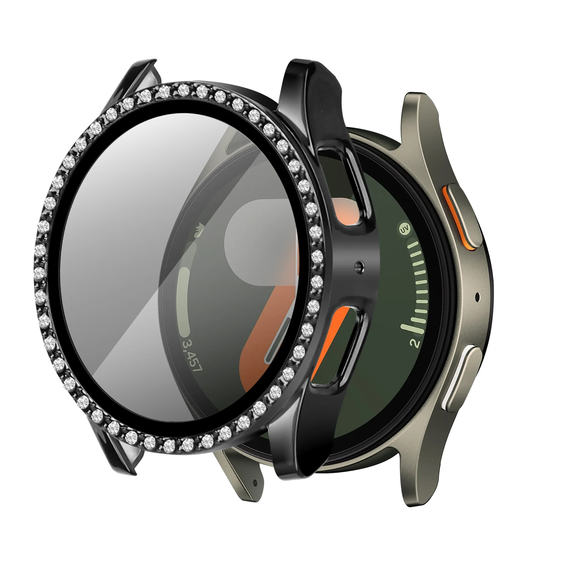 Cycling Shell Protective Bumper Samsung Galaxy Watch 7 - 40mm Diamond Case with Glass (Black)