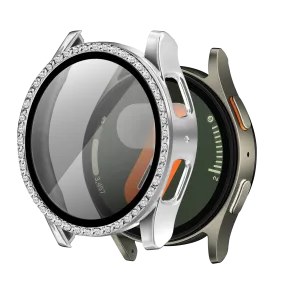 Samsung Galaxy Watch 7 - 40mm Diamond Case with Glass (Silver) Edge Bumper Luxury Shielding