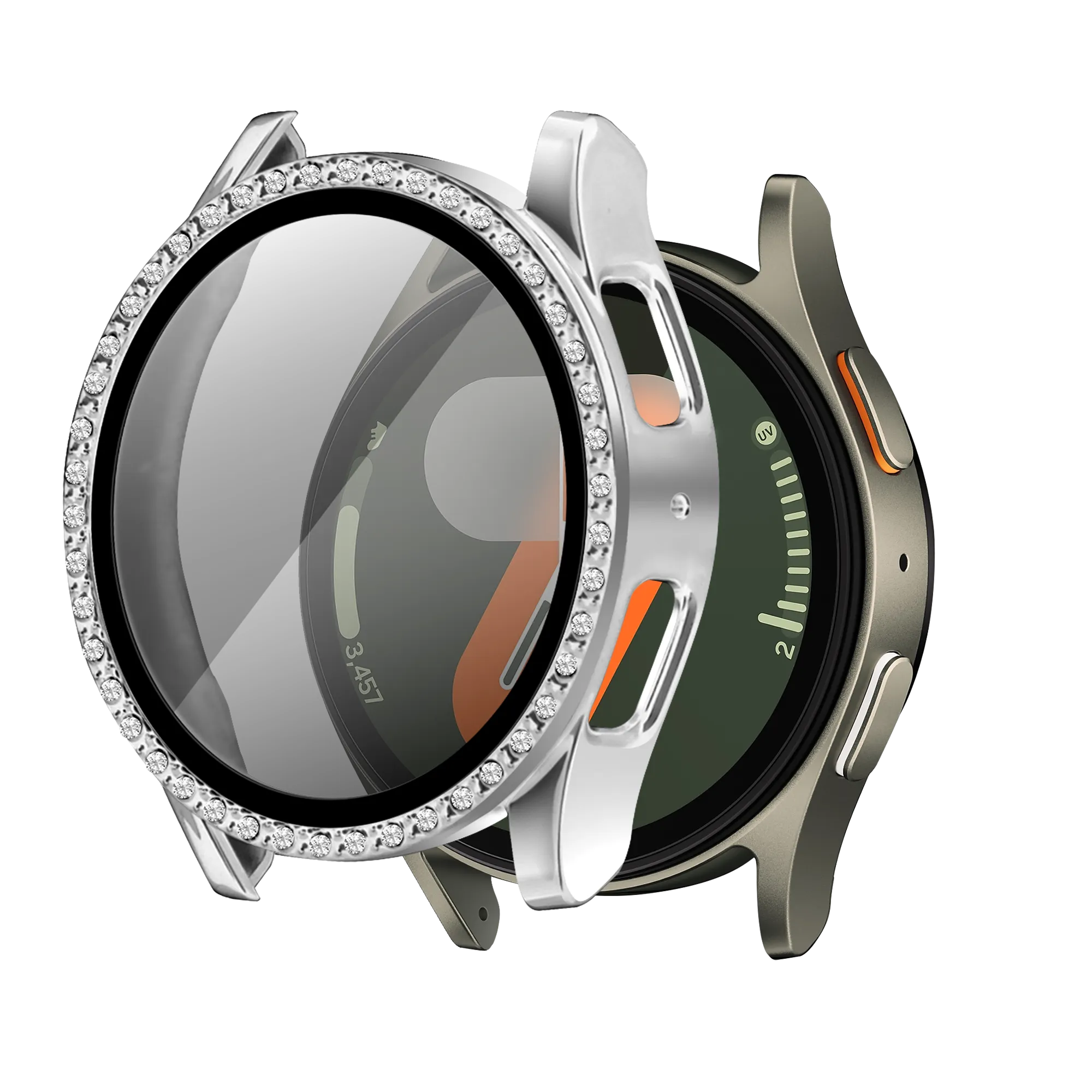Samsung Galaxy Watch 7 - 40mm Diamond Case with Glass (Silver) Edge Bumper Luxury Shielding