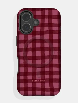 Gloss Finish Versatile Design Burgundy Gingham MagSafe Ultra Protective iPhone Case