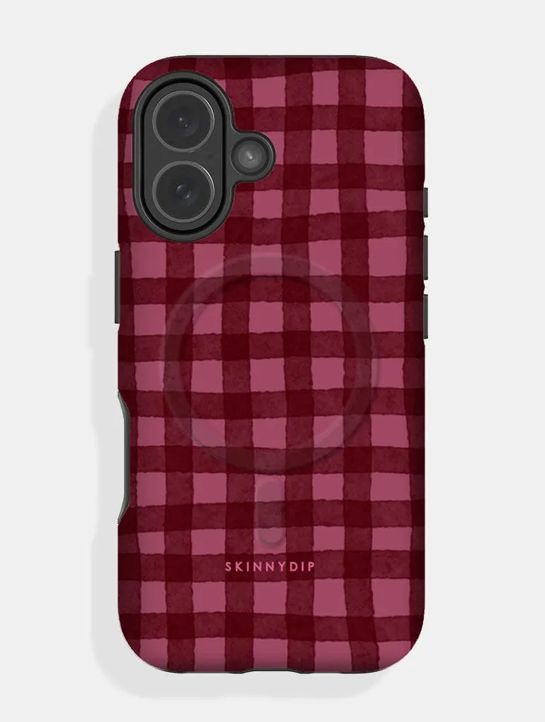 Flexible Detail Comfort Grip Burgundy Gingham MagSafe Ultra Protective iPhone Case
