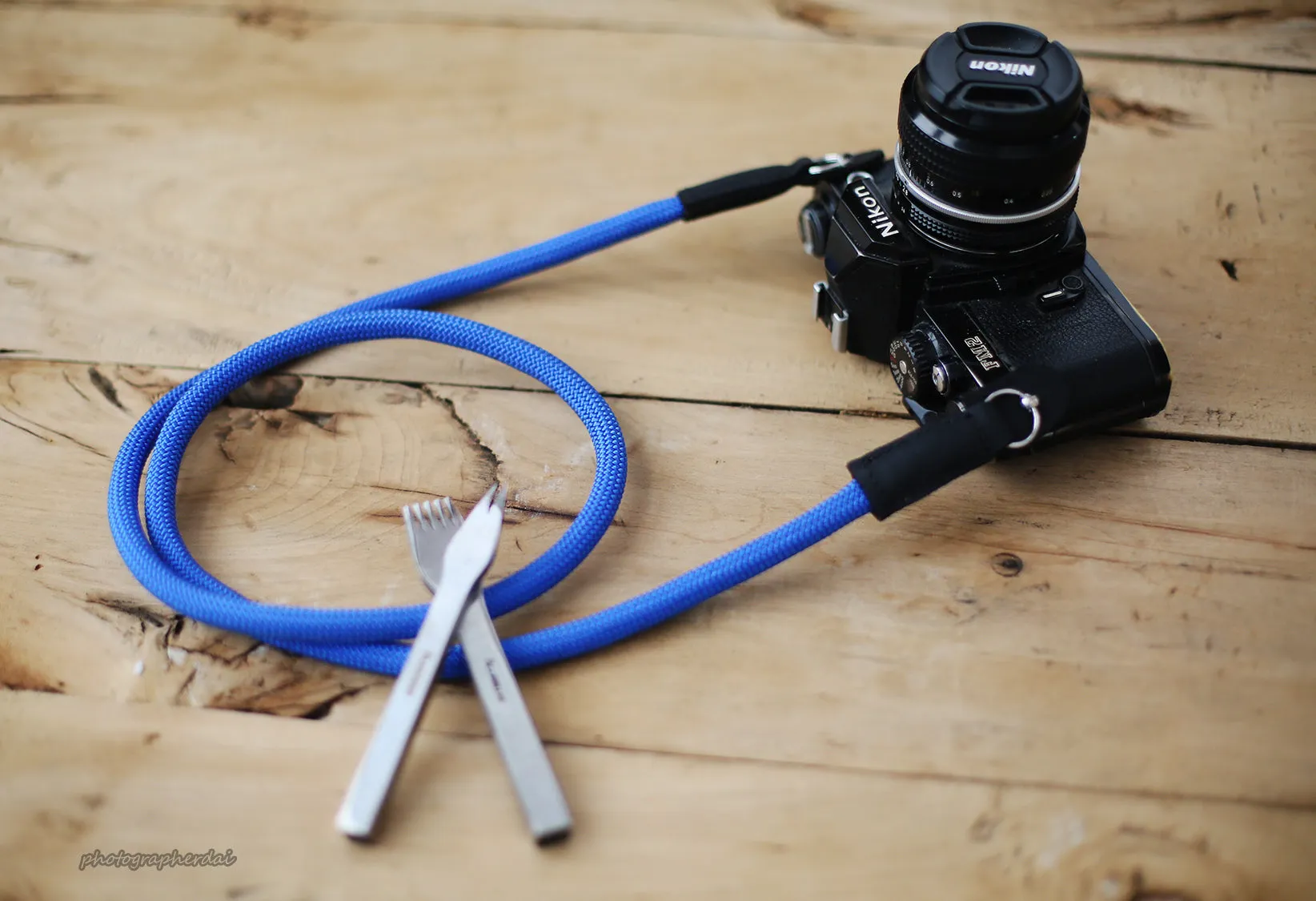 Under Arm concert Camera neck strap handmade light blue climbing rope | windmup