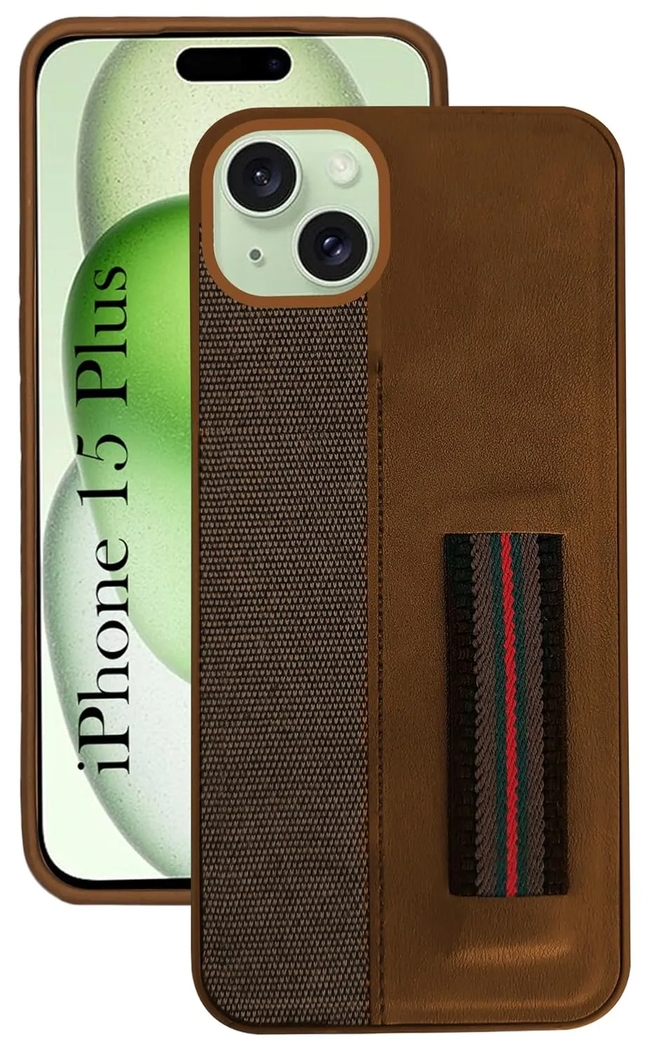 Enhanced grip Compact Frame For iPhone 15 Plus Back Cover Case (Professional PU Leather | Strip Chain Holder Socket)