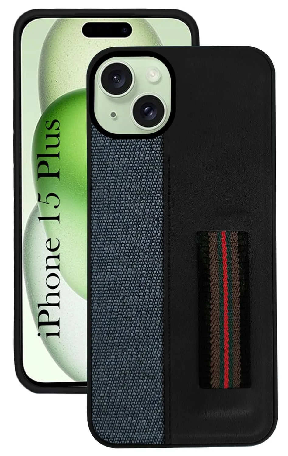 For iPhone 15 Plus Back Cover Case (Professional PU Leather | Strip Chain Holder Socket) hybrid design