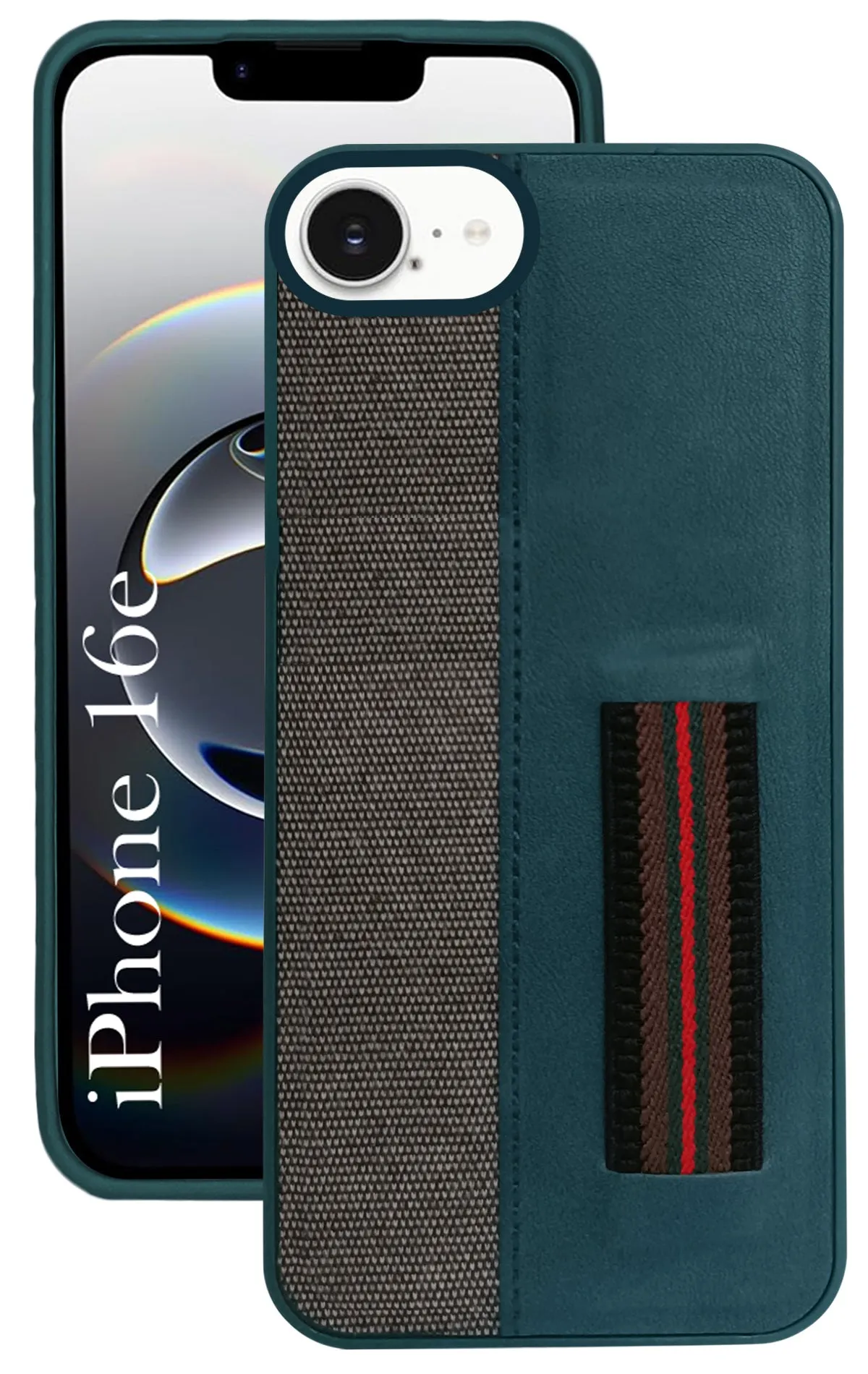 For iPhone 16e Back Cover Case (Professional PU Leather | Strip Chain Holder Socket) Urban Texture Minimal Pattern