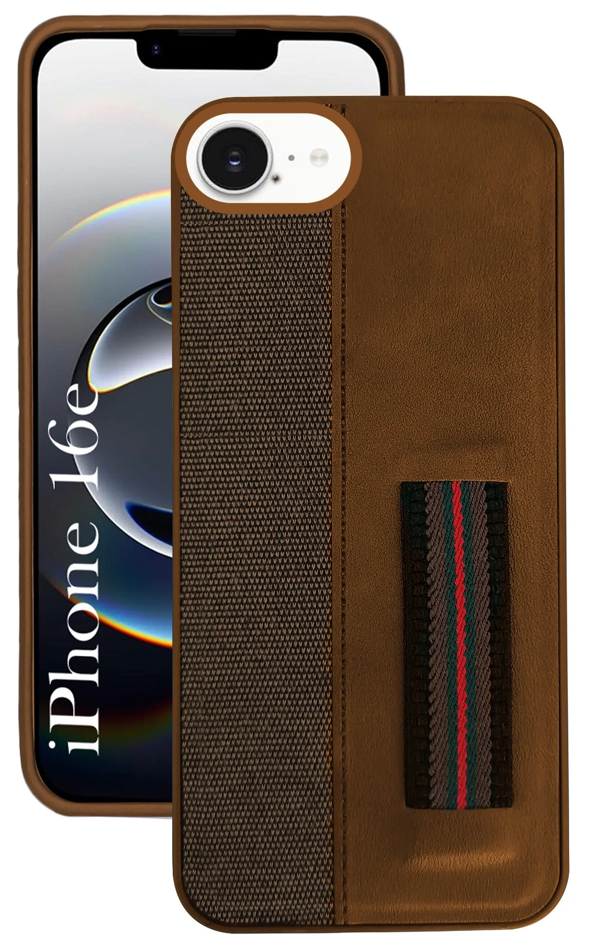 For iPhone 16e Back Cover Case (Professional PU Leather | Strip Chain Holder Socket) Protective Corners